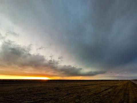 Fall Supercell at Sunset 库存照片