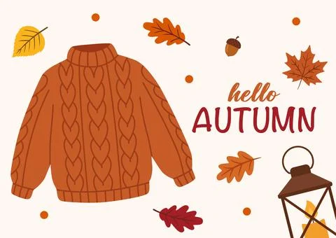 Fall Sweater Design With Leaves and Lantern on Light Background in Autumn S.. Stock Illustration