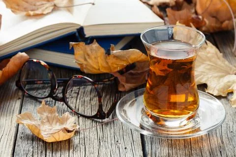 Fall tea drinking Stock Photos