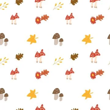 Fall thanksgiving pattern with autumn leaves and plants, animals. Cute fabric Stock Illustration
