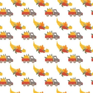 Fall thanksgiving pattern with autumn leaves and plants, animals. Cute fabric Stock Illustration