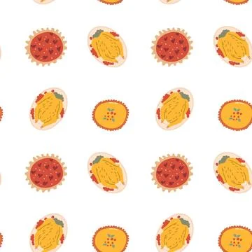 Fall thanksgiving pattern with autumn leaves and plants, animals. Cute fabric Stock Illustration