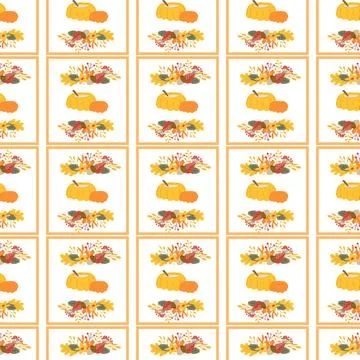 Fall thanksgiving pattern with autumn leaves and plants, animals. Cute fabric Stock Illustration
