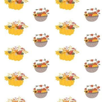 Fall thanksgiving pattern with autumn leaves and plants, animals. Cute fabric Stock Illustration