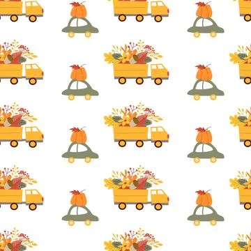 Fall thanksgiving pattern with autumn leaves and plants, animals. Cute fabric Stock Illustration