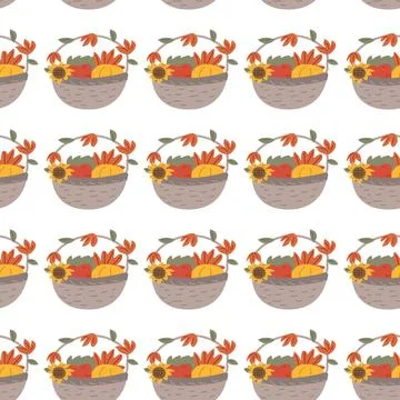 Fall thanksgiving pattern with autumn leaves and plants, animals. Cute fabric Stock Illustration