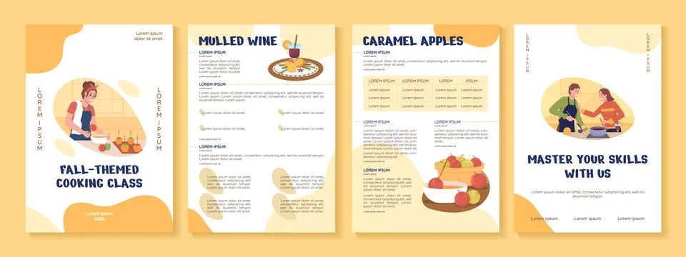 Fall themed cooking class flat vector brochure template 스톡 일러스트