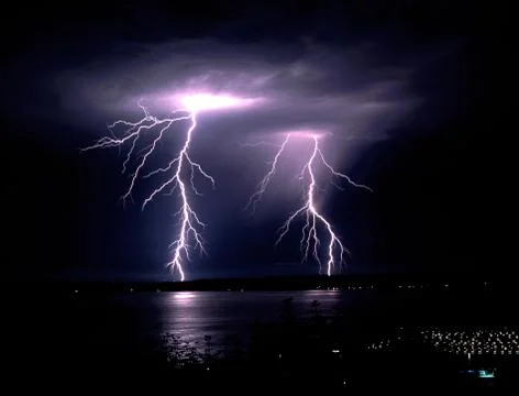Fall Thunderstorm Late Night Lightning Strike Puget Sound Elliott Bay Stock Photos