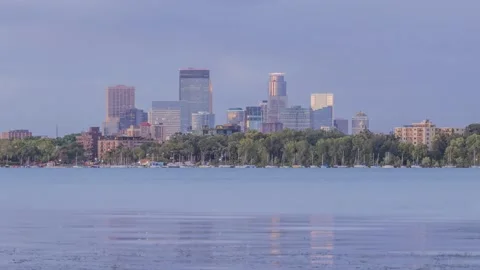 A Fall Timelapse of Minneapolis over Bde Maka Ska at Blue Hour Stock Footage 144397992