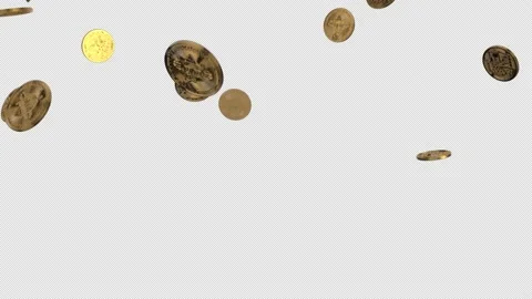 Fall from the top of the coin with bitcoin. The. They rotate randomly. A lot of  Stock Footage 147843704