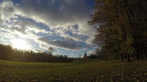 Fall trees with blue sky and clouds 库存影片 56589543