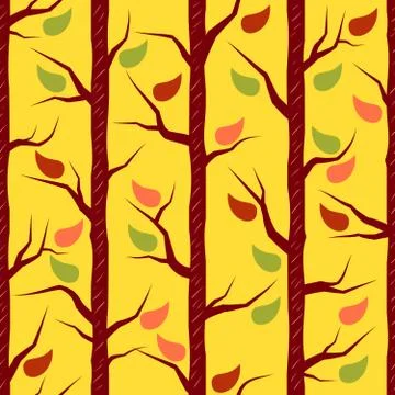 Fall trees with colorful leaves. Vector seamless pattern Stock Illustration