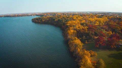 Fall Trees by the Lake | 4K Drone Aerial Vídeos de archivo 145179813