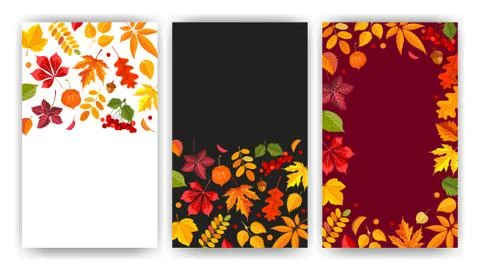 Fall Typography Backgrounds Set With Place For Text, Autumn Leaves Illustrazione stock