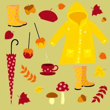 Fall vector illustration. Warm autumn set イラスト素材