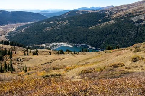 Fall view of Hoosier Pass with artificial lake Stock Photos