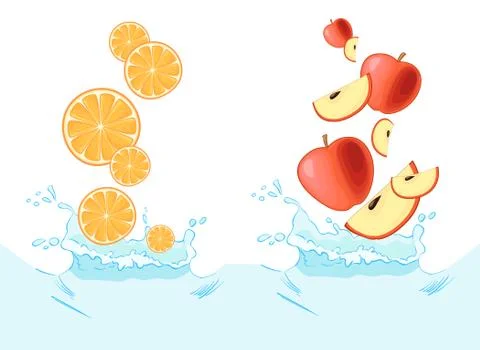 Fall in water - set with orange and red apple Stock Illustration