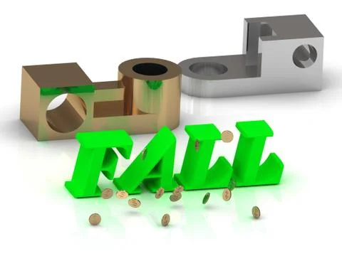 FALL- words of color letters and silver details and bronze details on white b Stock Illustration