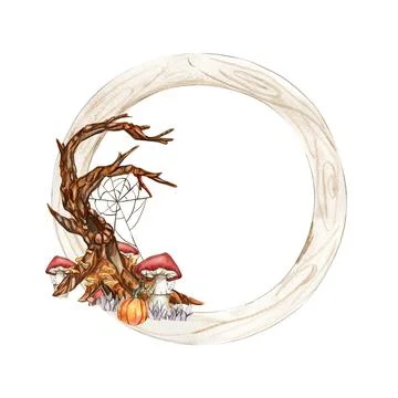 Fall wreath with orangeelements. For cards, backgrounds. Watercolor illustr.. Illustrazione stock