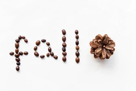 Fall written with coffee beans. Fall concept Foto stock