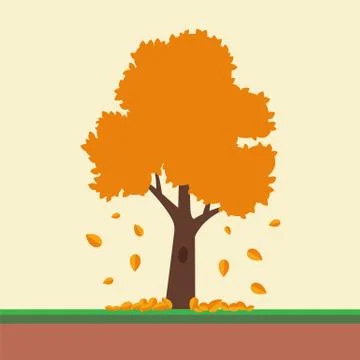 In the fall, yellow leaves fall from the trees to the ground. Stock Illustration