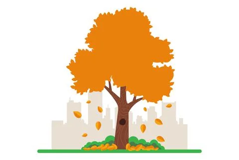 In the fall, yellow leaves fall from the trees to the ground. Stock Illustration