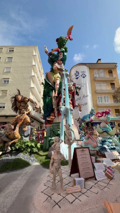 Fallas de Valencia ninot art installation in Gandia 스톡 동영상 334091667