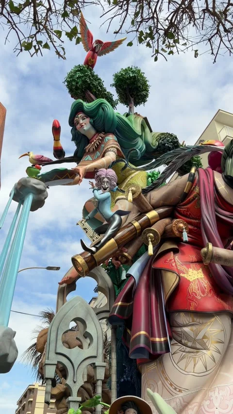 Fallas de Valencia ninot representing nature and culture, Valencia, Spain 스톡 동영상 334092377