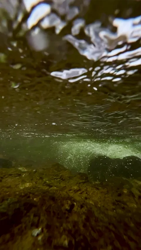 Fallbach mountain waterfall in Austria. The camera is submerged under the water 库存影片 347883735