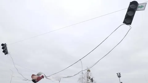 Fallen and broken traffic lights because of the explosion. War in Ukraine. 動画素材 244048899