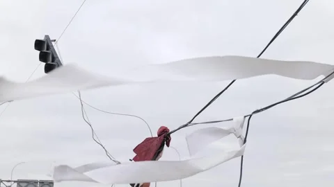 Fallen and broken traffic lights because of the explosion. War in Ukraine. Stock-Footage 244048920