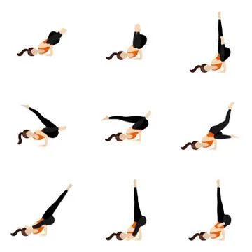 Fallen angel pose sequence yoga asanas set Stock Illustration