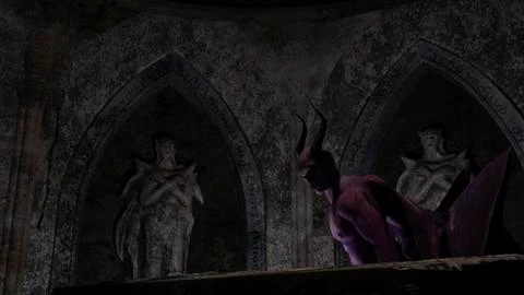 Fallen angel satan in a dark crypt Ilustración de archivo