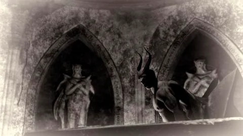 Fallen angel satan in a dark crypt Ilustración de archivo