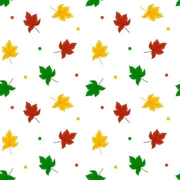Fallen autumn leaves on seamless pattern with dots. Vector Illustrazione stock