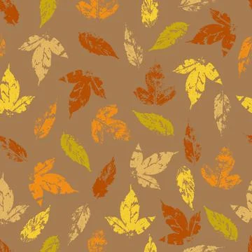 Fallen autumn leaves vector seamless pattern stamps of natural leaves paint o Stock Illustration