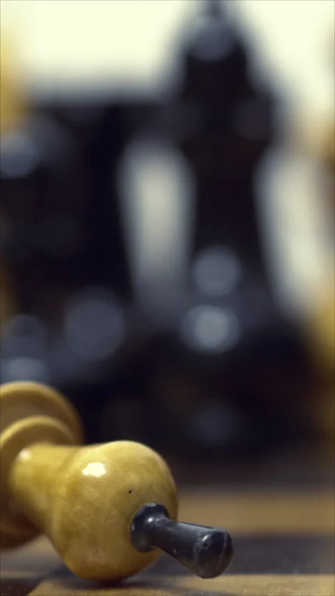 Fallen Chess King on Board, Focused Close-Up. Vertical. Stock Footage 276495949