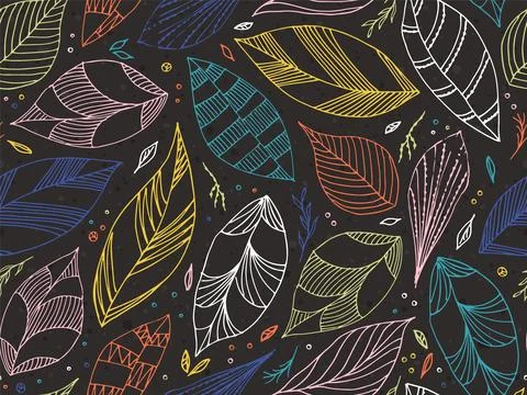 Fallen colorful leaves seamless pattern. Autumn leaves. Doodle, vector Illustrazione stock