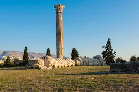 Fallen column in temple of zeus Stock Photos