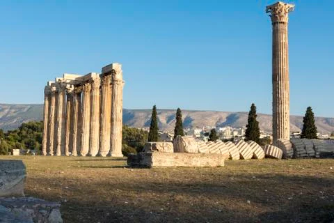Fallen column in temple of zeus Stock Photos