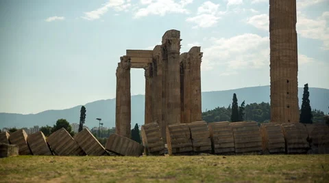 Fallen columns in the Temple of Olympian Zeus in Athens, Greece 動画素材 64410824