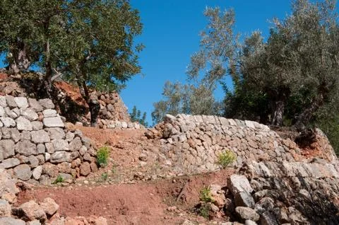 Fallen drystone wall Stock Photos