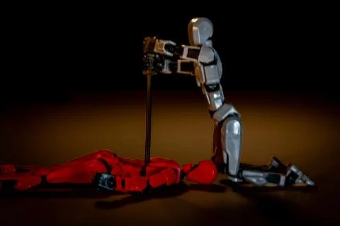 Fallen Hero: Robot Mourning Stock Photos