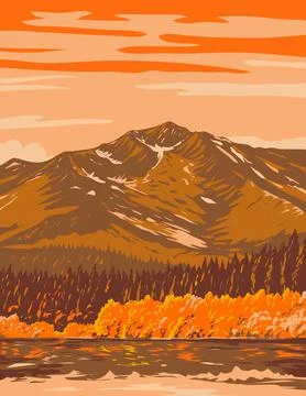 Fallen Leaf Lake in Fall from Taylor Creek Trail California USA WPA Poster Ar 스톡 일러스트