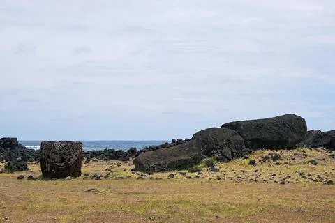 Fallen Moai statue at Ahu Te Pito Kura, Easter Island (Paro) Stock Photos