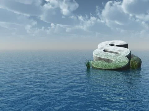 Fallen paragraph monument at the ocean - 3d illustration Stock Illustration