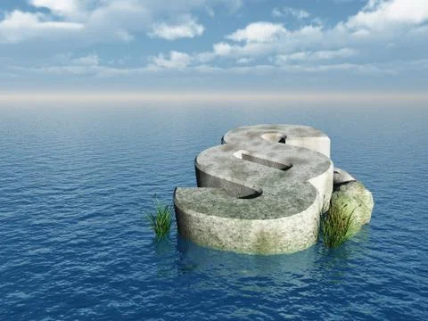 Fallen paragraph monument at water - 3d illustration Stock Illustration