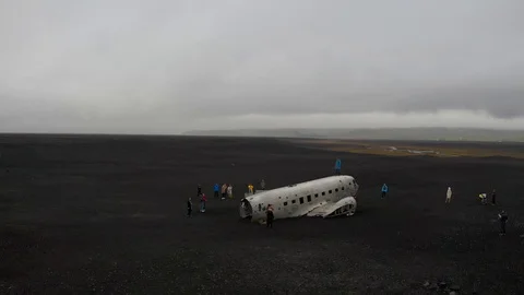 Fallen plane in Iceland. DC-3.	 Stock Footage 119151323