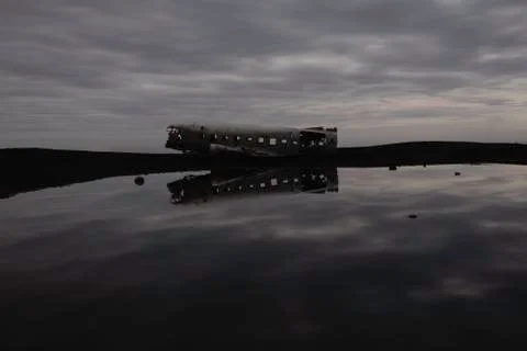 The fallen plane in Iceland Stock Photos