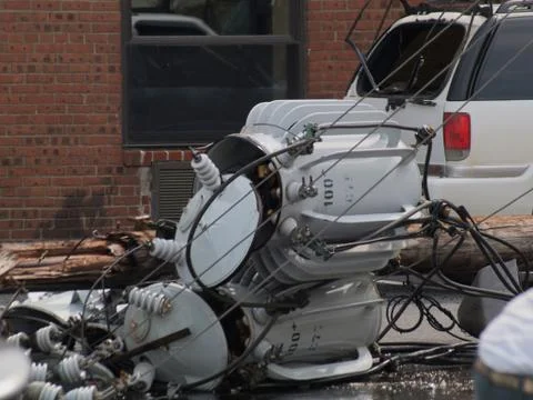 Fallen power transformers Stock Photos